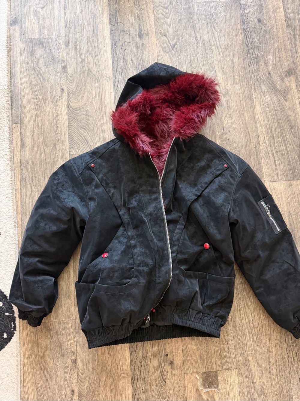 Goth Insulated Bomber Jacket Faux Fur Trim